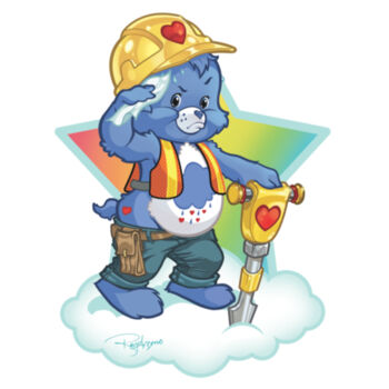 HARD HAT BEAR - S/S - 3/4 BASEBALL TEE - WHITE/TRUE ROYAL Design