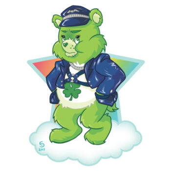 BIKER BEAR - S/S - 3/4 BASEBALL TEE - WHITE/KELLY Design