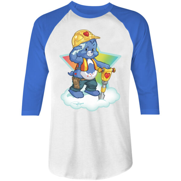 HARD HAT BEAR - S/S - 3/4 BASEBALL TEE - WHITE/TRUE ROYAL Thumbnail