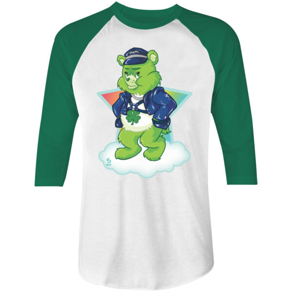 BIKER BEAR - S/S - 3/4 BASEBALL TEE - WHITE/KELLY Thumbnail