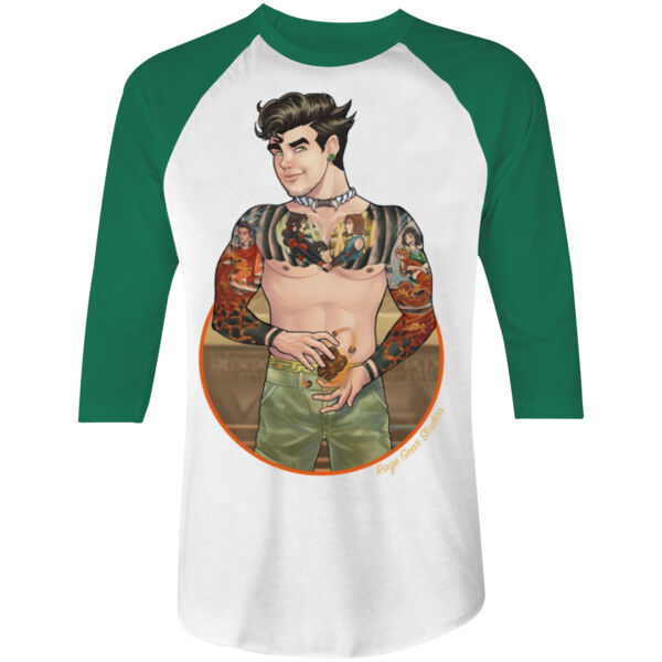 BENDER - S/S - 3/4 BASEBALL TEE - WHITE/GREEN Thumbnail