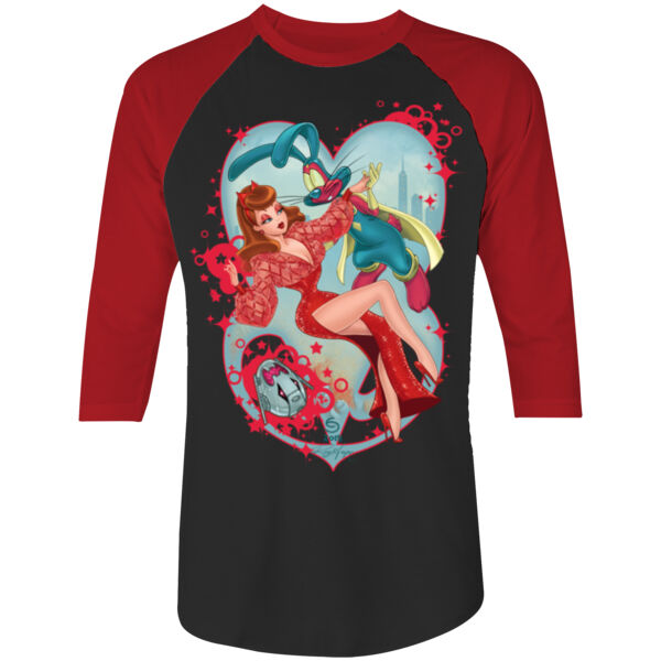 WITCH AND ROBOT - S/S -3/4 BASEBALL TEE - BLACK/RED Thumbnail