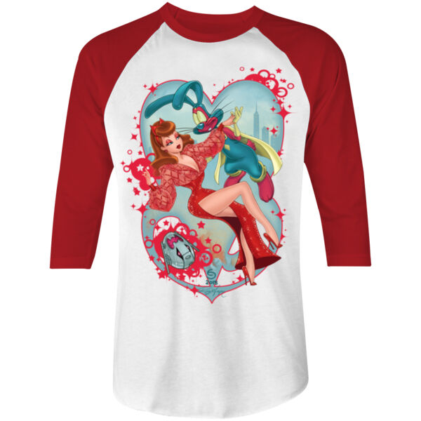 WITCH AND ROBOT - S/S - 3/4 BASEBALL TEE - WHITE/RED Thumbnail