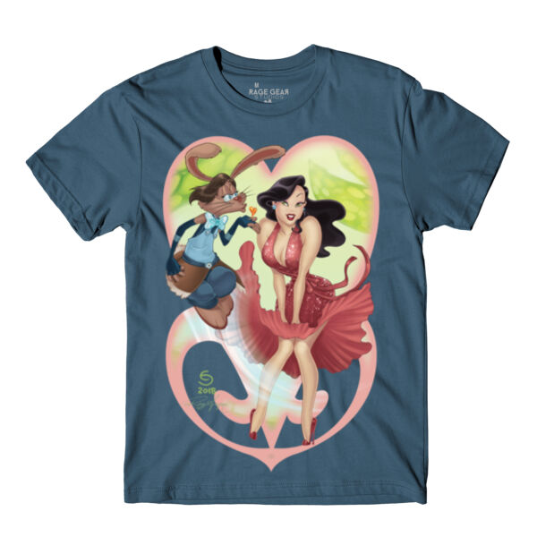 FLAMING KISS -S/S - PREMIUM TEE - STEEL BLUE Thumbnail