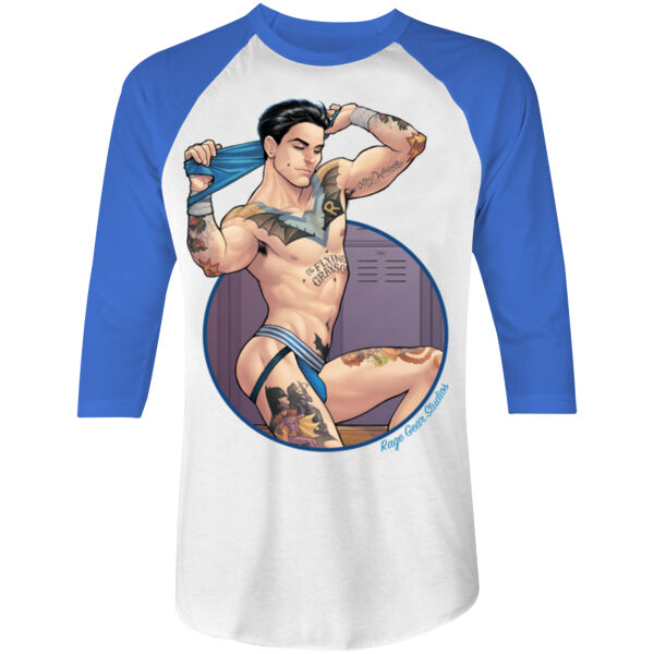 NIGHT DICK - S/S - 3/4 BASEBALL TEE - WHITE/TRUE ROYAL Thumbnail