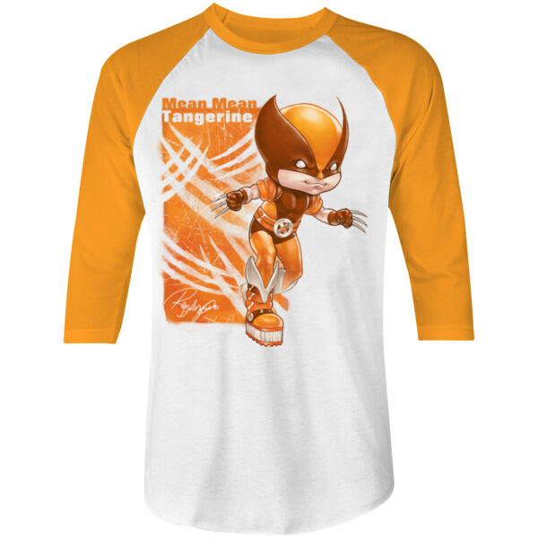 08- MEAN MEAN TANGERINE - S/S - 3/4 BASEBALL TEE - WHITE/NEON ORANGE Thumbnail