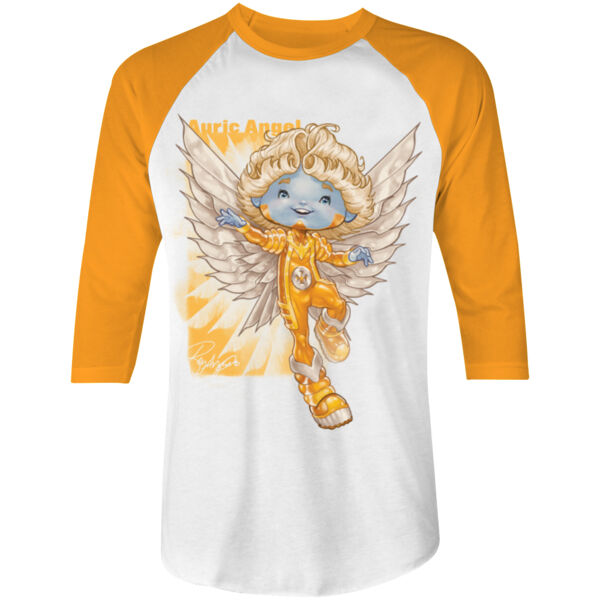 09- AURIC ANGEL - S/S - 3/4 BASEBALL TEE - WHITE/NEON ORANGE Thumbnail