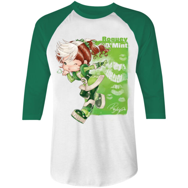 12- ROGUEY D'MINT - S/S - 3/4 BASEBALL TEE - WHITE/KELLY Thumbnail