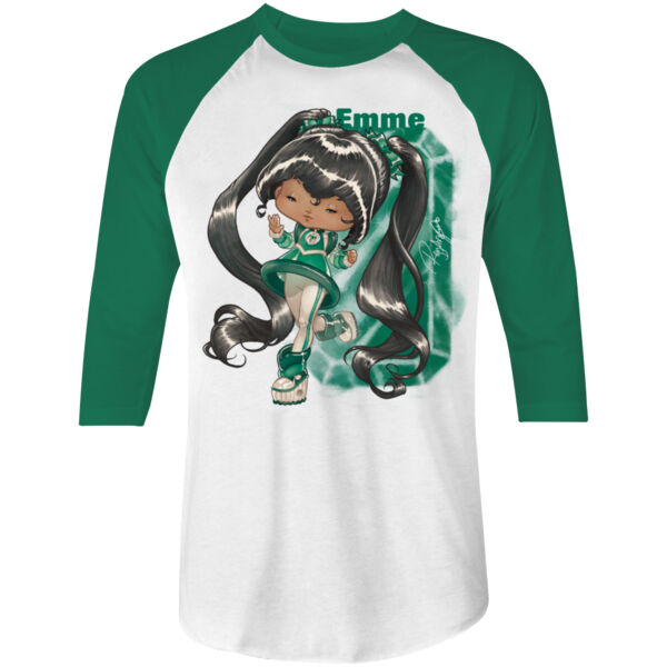 13- EMME - S/S - 3/4 BASEBALL TEE - WHITE/KELLY Thumbnail