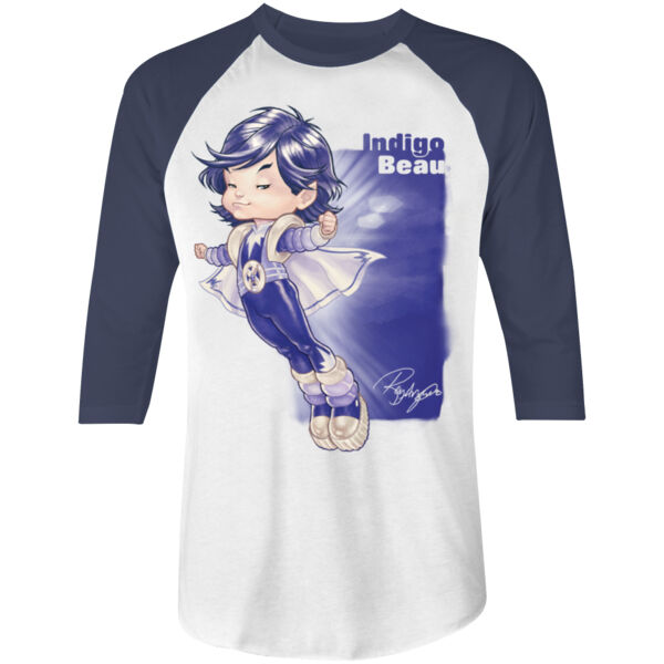 19- INDIGO BEAU - S/S - 3/4 BASEBALL TEE - WHITE/NAVY Thumbnail