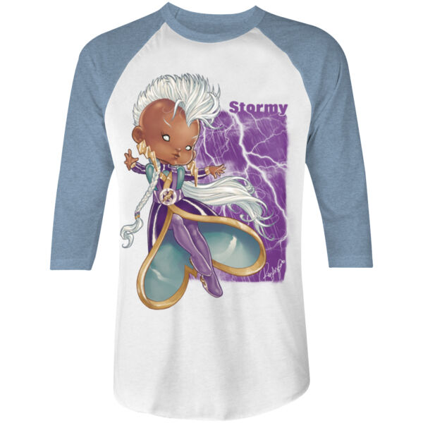 21- STORMY - S/S - 3/4 BASEBALL TEE - WHITE/DENIM Thumbnail