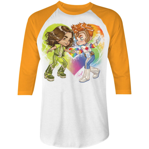 26- RAINBOW LOVE - S/S - 3/4 BASEBALL TEE - WHITE/NEON ORANGE Thumbnail