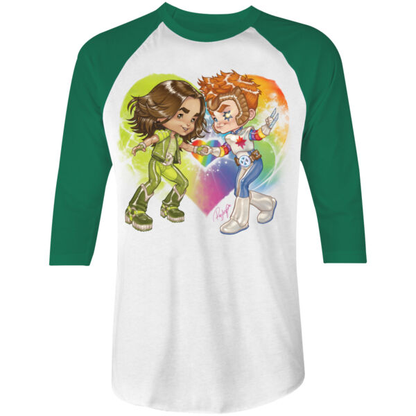 26- RAINBOW LOVE - S/S - 3/4 BASEBALL TEE - WHITE/KELLY Thumbnail