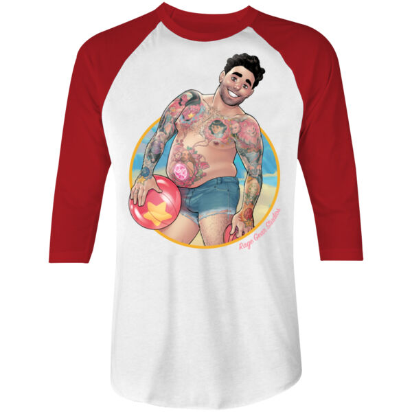 BEACH HUNK - S/S - 3/4 BASEBALL TEE - WHITE/RED Thumbnail