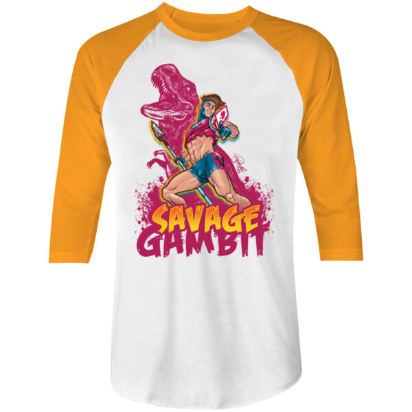 SAVAGE GAMBIT -S/S- 3/4 BASEBALL TEE - WHITE/NEON ORANGE  Thumbnail